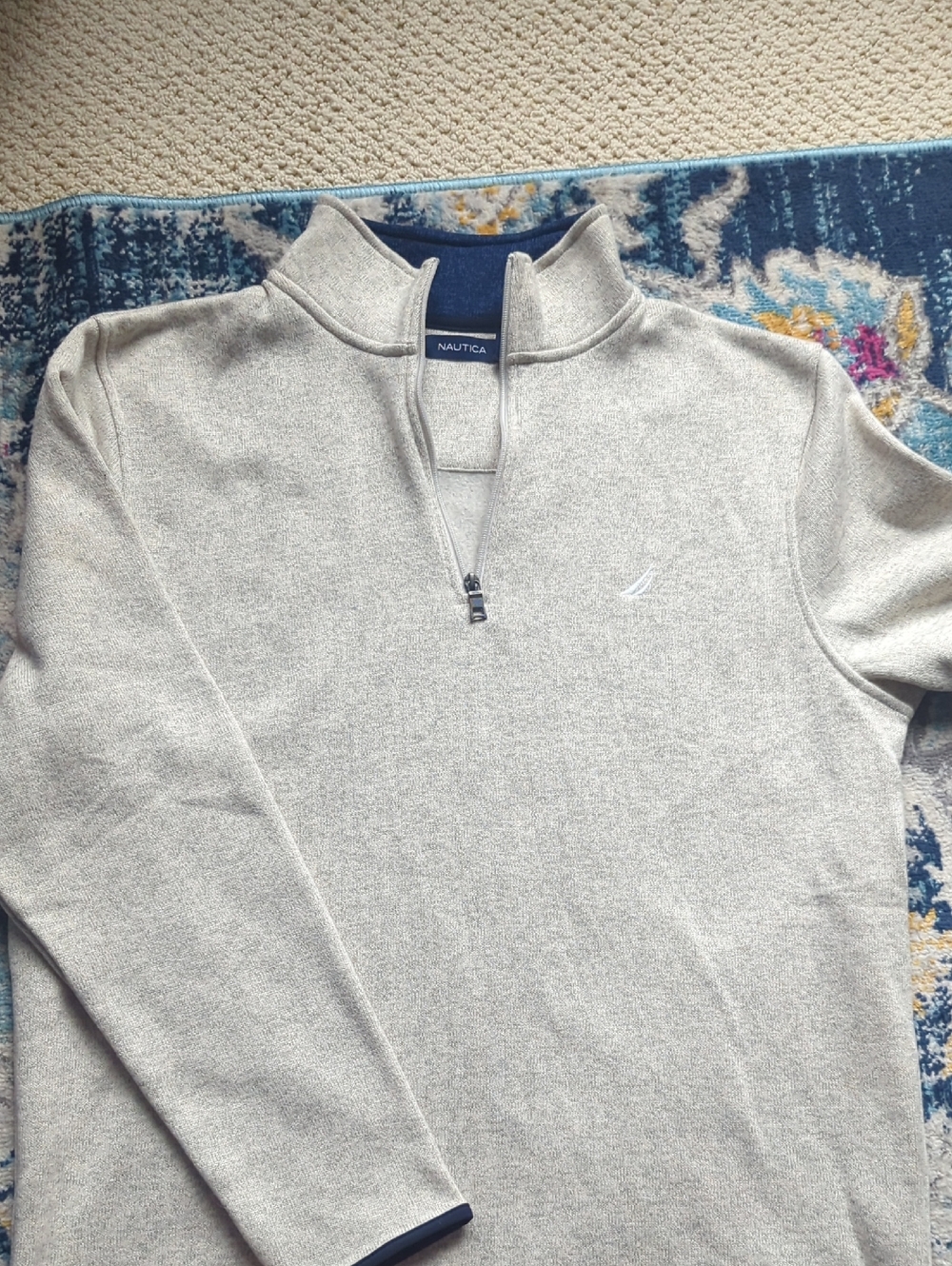 Nautica Men's Light Gray Quarter-Zip Pullover Sweater